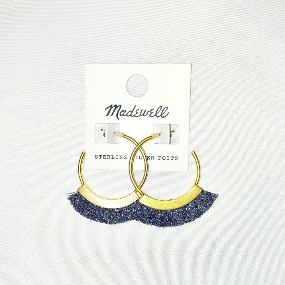 Madewell Fringe Hoop Earrings in Navy Blue NWT - Picture 3 of 4